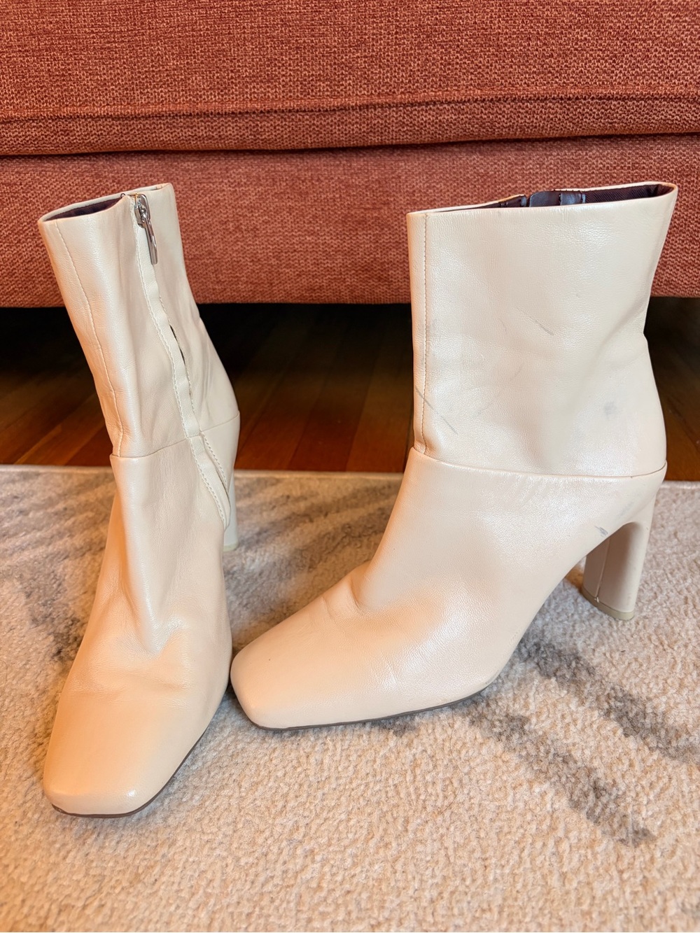 Franco Sarto leather rounded square toe ivory cream heel boots 8.5